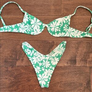 Skatie Green and White Floral Bikini Bottom